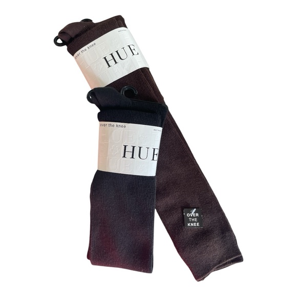 Hue Over the Knee Socks Black and Brown Cotton Blend One Size - Picture 1 of 4